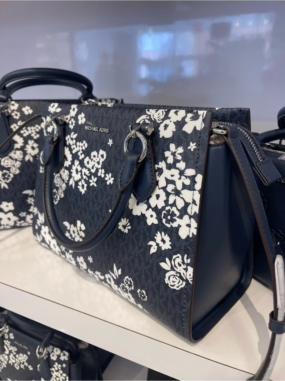MICHAEL KORS Marilyn Md PrintedSignature Logo Satchel Crossbody  Admiral  NWT
